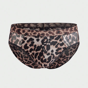 Men’s Casual Leopard Print Shorts With Panel Detail