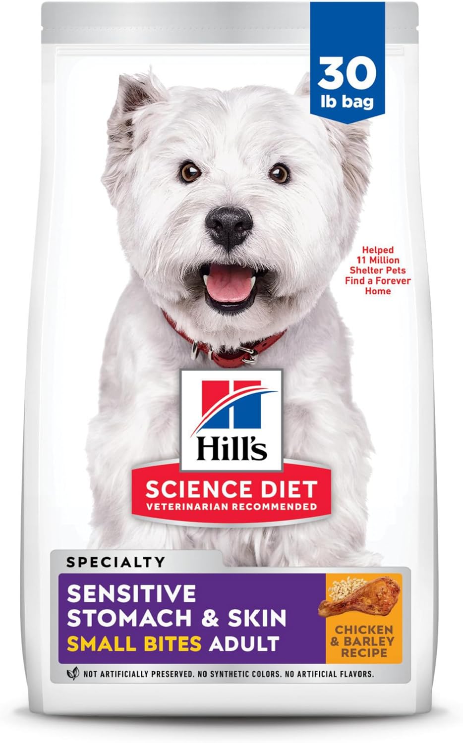 Hill's Science Diet Sensitive Stomach & Skin Adult 1–6 Dry Dog Food, Chicken Recipe, 30 lb Bag