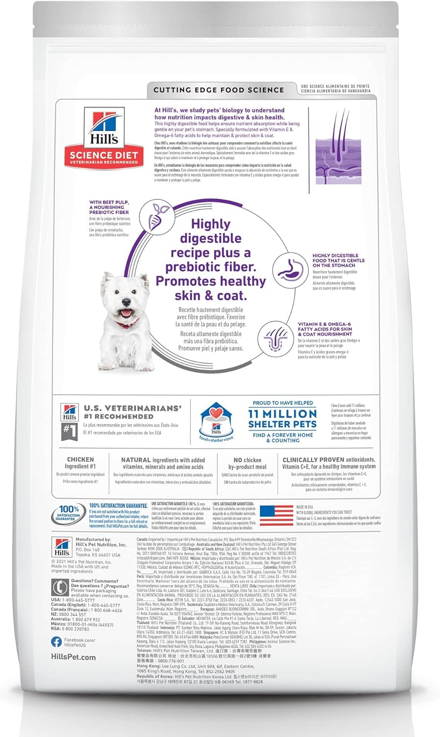 Hill's Science Diet Sensitive Stomach & Skin Adult 1–6 Dry Dog Food, Chicken Recipe, 30 lb Bag